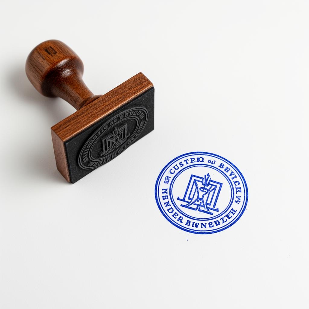Wood-handle rubber stamp with custom business logo impression
